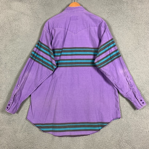 Vintage Wrangler Brushpopper Shirt Men's 19/37 Cowboy Striped VTG 80s 90s EUC - Picture 4 of 8